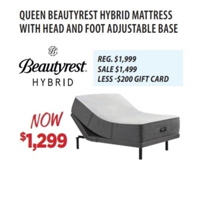 Beautyrest Queen Hybrid With Head & Foot  Adjustable Base - Now 1299 . Free Delivery and 0% Financing Available