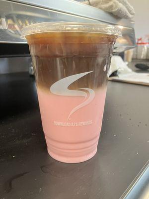 What a beautiful iced raspberry macchiato. Yummy.