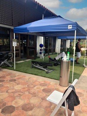 Members can utilize the outdoor area for strength training