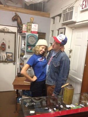 Tristan and Moffett being silly at Haven Antiques...they don't want anyone else to know about their secret find!