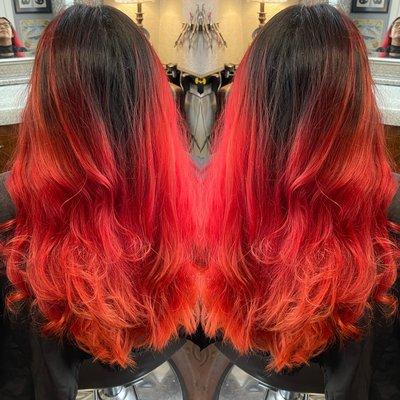 Fiery vivid balayage