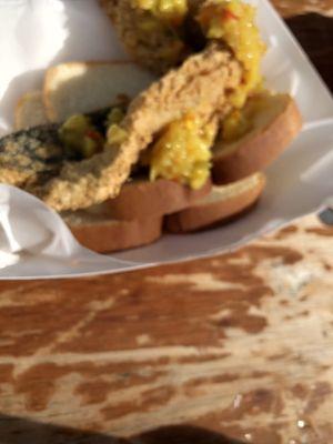 The fish "sandwich" is really a wonderful piece of fish served on top of two pieces of white bread