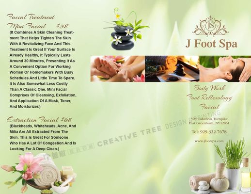 j foot spa menu