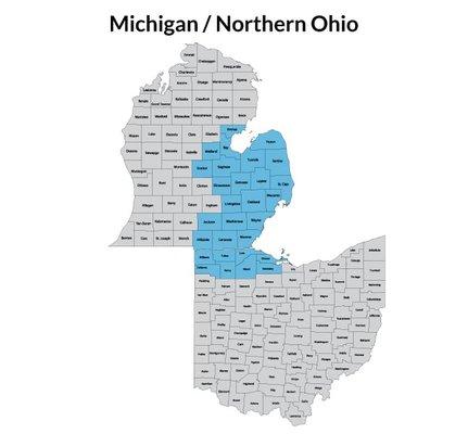 Our Territory includes Michigan & Northern Ohio.