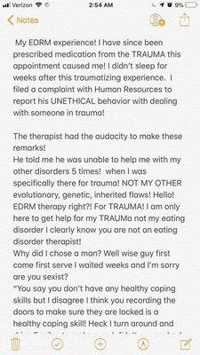 Page 1 *EMDR therapy I clearly don't know the acronym as they pulled the rug right under my feet while trying to purse EMDR!