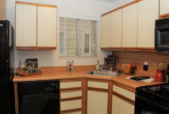 Comfortable kitchen with dishwasher and pantry.