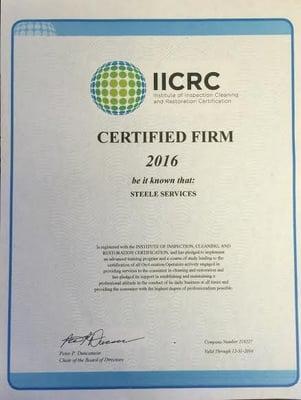 Steele Services is Firm Certified by the IICRC, the leading industry standard certification body...