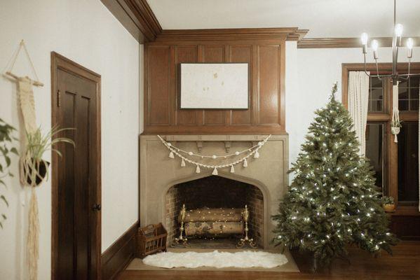 One of five fireplaces set up for a Winter Photo Shoot with The Hancocks Imagery.  This versatile space is perfect for photographers!