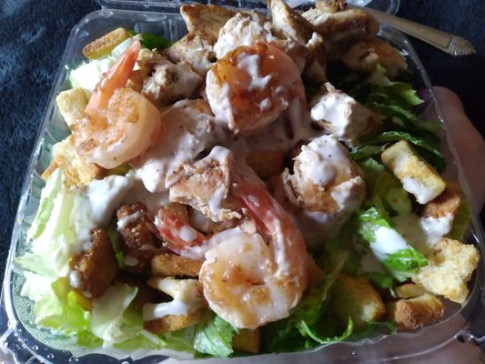 Ceasar salad with a request to add shrimp. Staff is always accommodating.