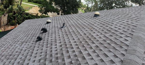 Beautiful GAF Charcoal Shingle installed.