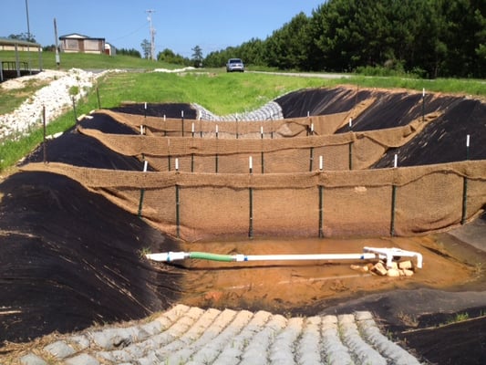 Anionic Polymer Flocculant Treatment Pond, Removes suspended soilds from stormwater, Opelika, AL