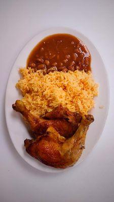 Baked Spanish Chicken with Mexican Rice and Beans