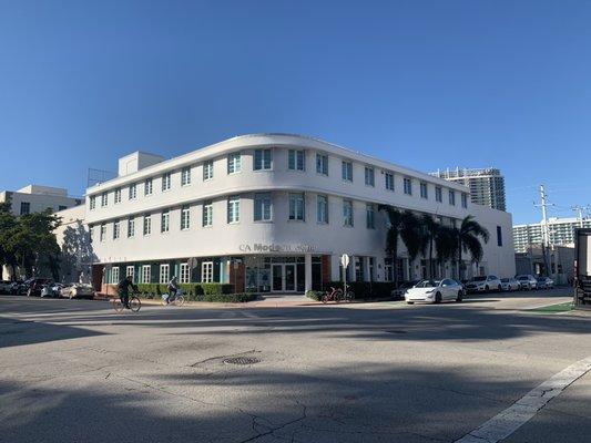 Parking can be found around the building and adjacent lots.