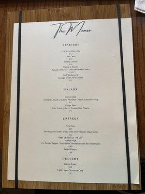 Dinner menu