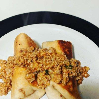 Fried tacos, with ground turkey, cheese, spanich and quinoa