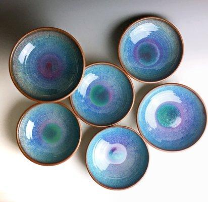 A set of 6 stoneware Pasta Bowls in Serena Blue glaze