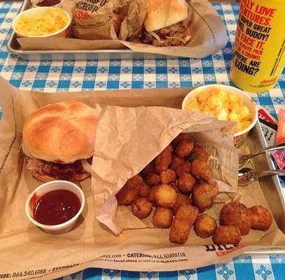 Big barbecue plate with mac n cheese and fried okra