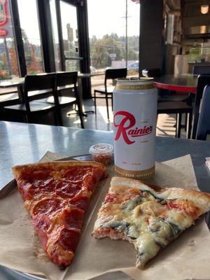 Seasonal Pie & Pepperoni with a cold one