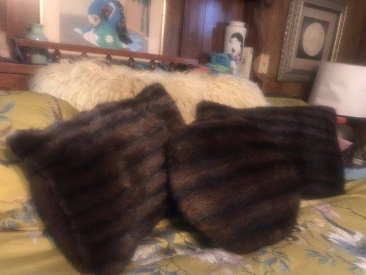 Pillows made from my late mother's old muskrat coat