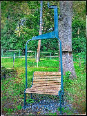 Vintage lift chairs, skis, snowboards and other winters past memories adorn the building and grounds