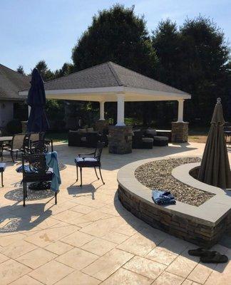 Concrete patio, Bluestone planter box, and pavilion pillars by Unique-Crete