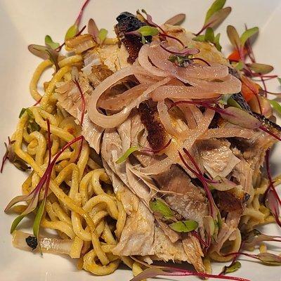 Korean Pork Belly over Soba noodle