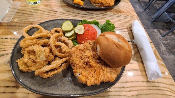 Breaded tenderloin with onion rings!