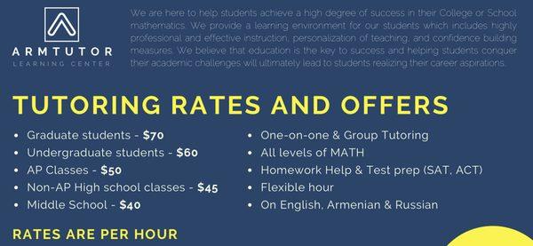 Tutoring rates and offers