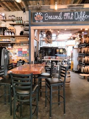 Inside seating area of rusty nickel brewery