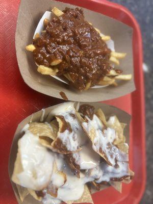 Chili cheese nachos and chili fries