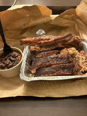 Baby Back Ribs 1/2 lb. Pulled Pork Candied Bacon 1/2 Pan Beef Brisket Roadside Pit Beans