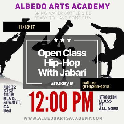 Another Hot & New at Albedo Arts Academy   Our new Instructor is famous Jabari   Come join us this Saturday at 12:00 pm