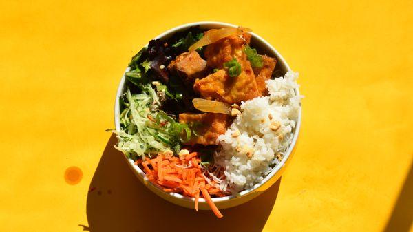 Noshery x East Side Banh Mi vegan Chili Crisp Tofu & Eggplant rice bowl