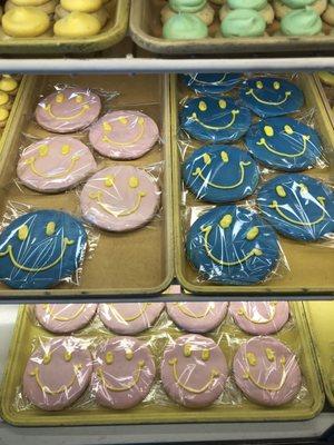 Smiley sugar cookies. Break a tooth hard as a rock. No wonder they're wrapped.