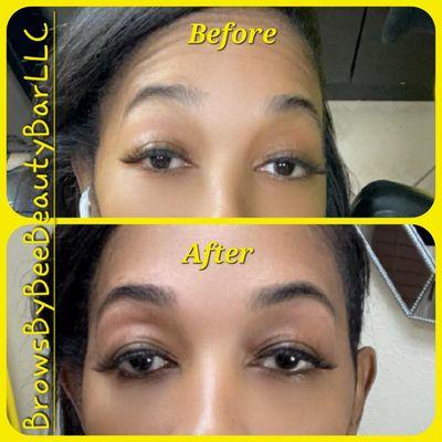 Before and After Photos of an Eyebrow Threading Client with Natural Looking Arches.