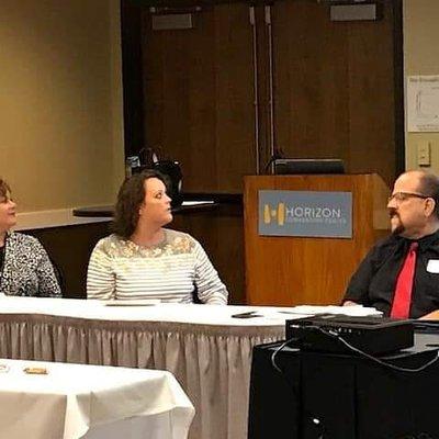 Me speaking on a conference panel at Horizon Convention Center in Muncie