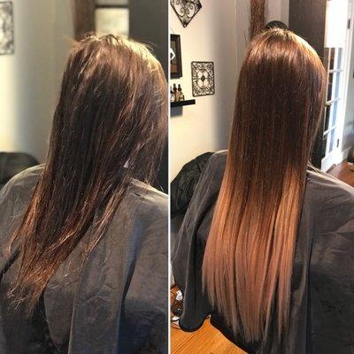 Add length and thickness with tape in hair extensions