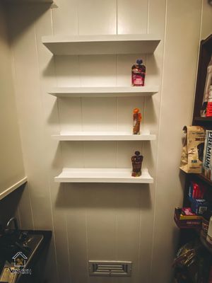 Pantry shelving installation. We also offer picture & mirror hanging.