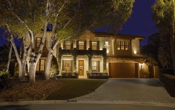 South Tampa Home with first and second story lighting for a full effect.