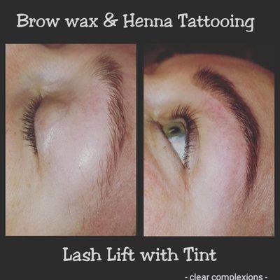 Lash Lift with tint &  Brow wax with Henna Tattooing.