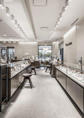 Interior and case view of Reis-Nichols Jewelers Greenwood