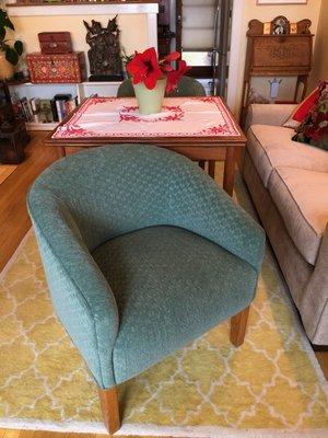 Green Chenille Barrel Chairs updated by J and J!