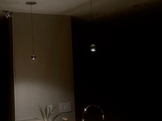 Kuzco silver LED pendants. The Lutron advanced dimmer is second to none