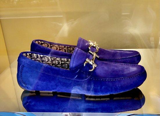 Ferragamo men's blue suede shoes that Elvis Presley would approve