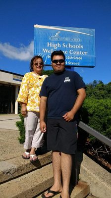 In 1978 my class was the first to graduate from Elizabeth High School in Elizabeth NJ.  Taken in 2017 with my grandson makana