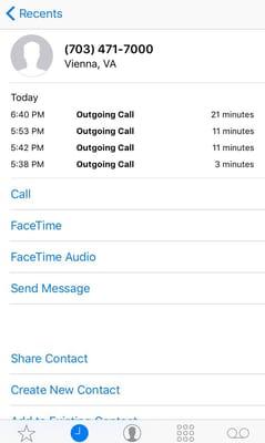 I took a screen shot of the calls I made in which none of them were answered by a live staff.