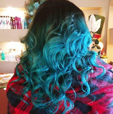 Blue Vivid hair color and extensions