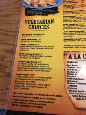 Vegetarian Menu