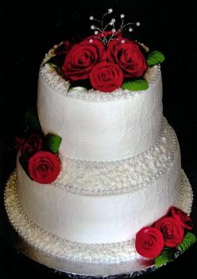 Red and white with red roses.