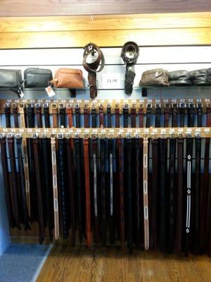 Leather belts made from 1 piece of Cowhide. Interchangeable buckles and sizes between 32 & 54. Hard to find at a $25 price.